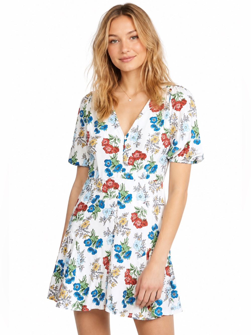 NWT Yumi Kim Anthropologie Ivory Fiesta Floral Puff Sleeve Mini Dress Large